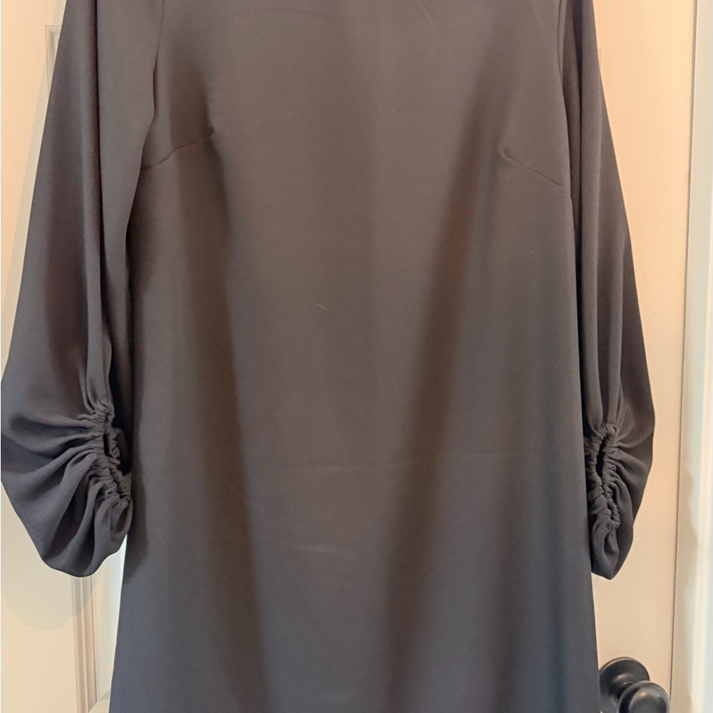 Long Sleeve Ruched Sleeve Shift Dress - Charcoal Gray
